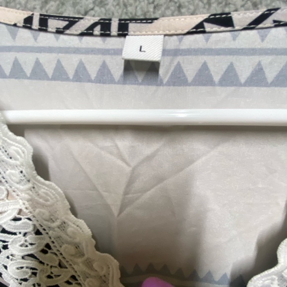 Womens Dress Large Pink Black Striped Smocked 3/4 Sleeve Lace - Picture 6 of 8